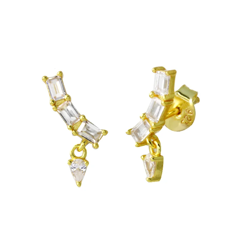 Hoop earrings with snake print designs for an edgy, wild appearance-Triple Baguette Drop Stud