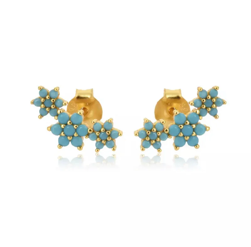 Best hoop earrings with intricate beaded details for a textured, stylish appearance-Triple Flower Climber