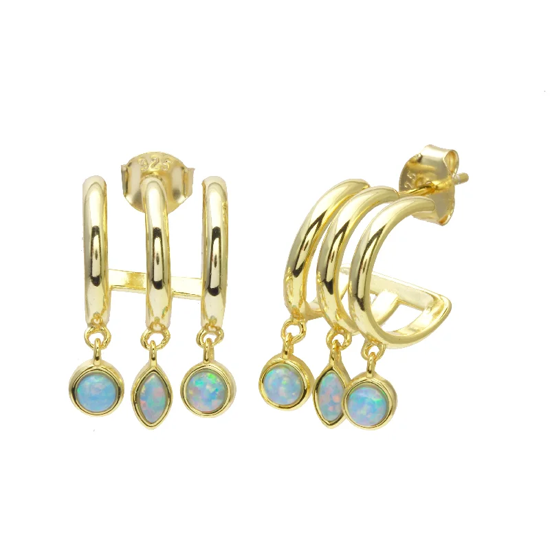 Hoop earrings with polished metal for a shiny and high-quality finish-Triple Hugger Opal Earrings