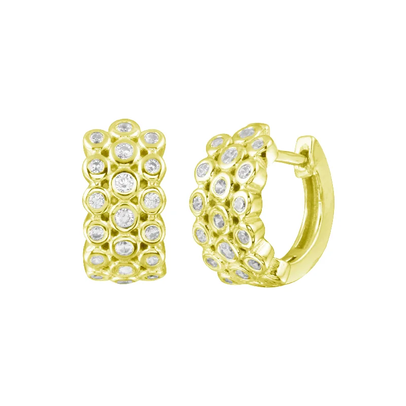 Hoop earrings with textured gold for a refined and sophisticated aesthetic-Triple Row Bezel Huggies