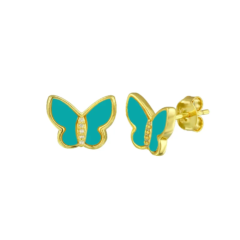 Small hoop earrings for a delicate and understated everyday wear-Turquoise Butterfly Studs