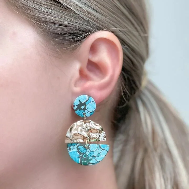 Best hoop earrings with geometric shapes for a modern and artistic appeal-Turquoise & Gold Geometric Clay Dangles - Circle