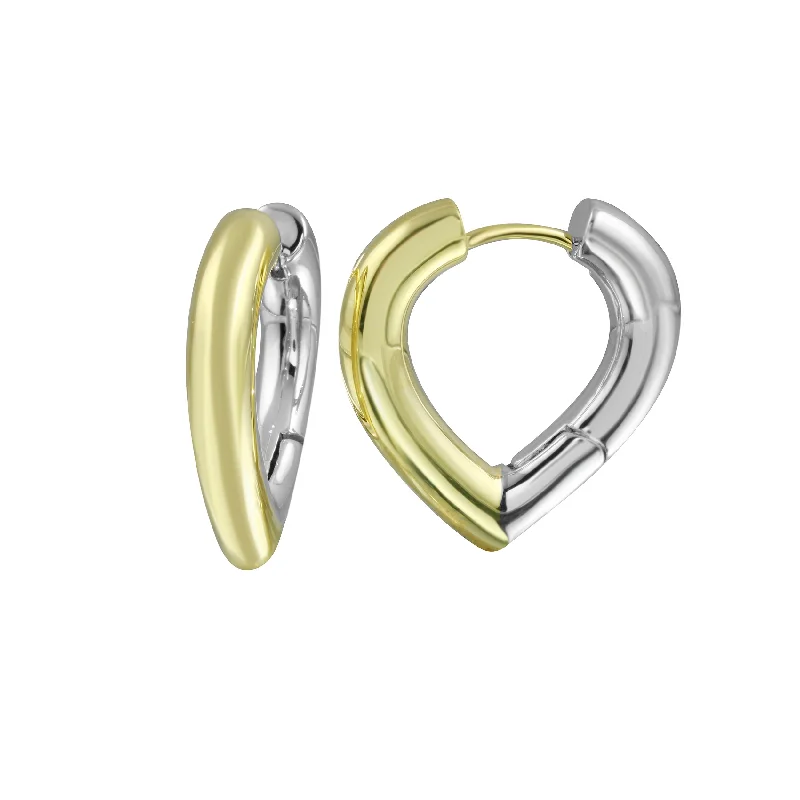 Best hoop earrings with minimal embellishments for a sleek and modern look-Two Tone Heart Hoops