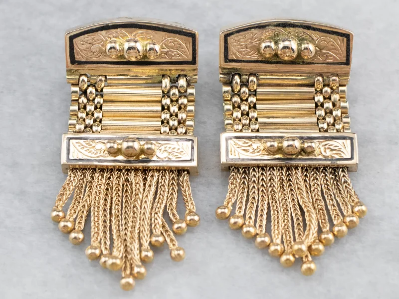 Best hoop earrings with tribal designs for a cultural and exotic aesthetic-Victorian Revival Gold Fringe Statement Earrings