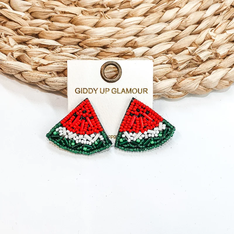 Best hoop earrings with cubic zirconia for a budget-friendly, dazzling look-Watermelon Sugar Beaded Post Earrings in Red, White, and Green