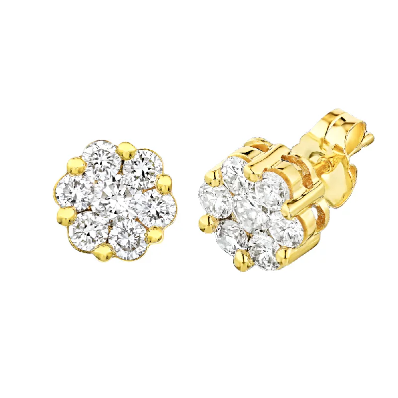 Stud Earrings with Crown Designs -1/10ctw Flower Diamond Cluster Stud Earrings