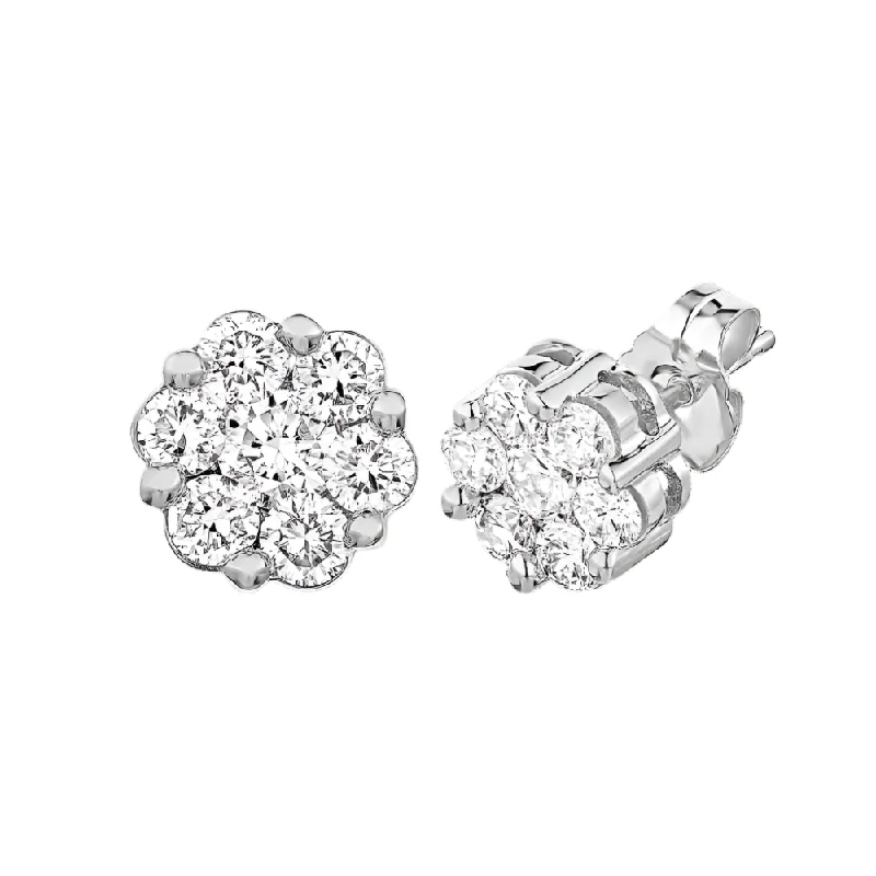 Stud Earrings for Gym Workout -1/10ctw Flower Diamond Cluster Stud Earrings