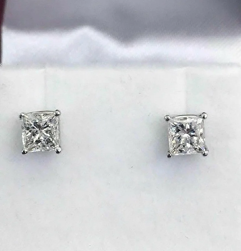 Gothic Stud Earrings with Dark Tone -1.20 Carats t.w. Diamond Princess Cut Stud Earrings F Color SI Clarity 14K Gold