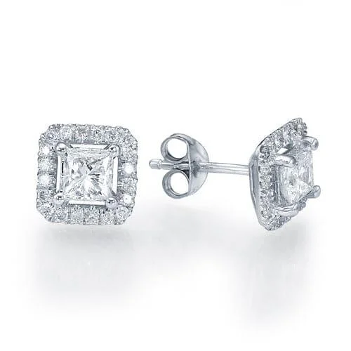 Geometric Stud Earrings for Trend -1.50 Carat Princess Cut Lab Grown Diamond Halo Stud Earrings