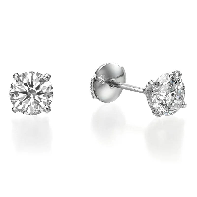 Round Stud Earrings for Classic -1 ct Round Brilliant Cut Diamond Stud Earrings