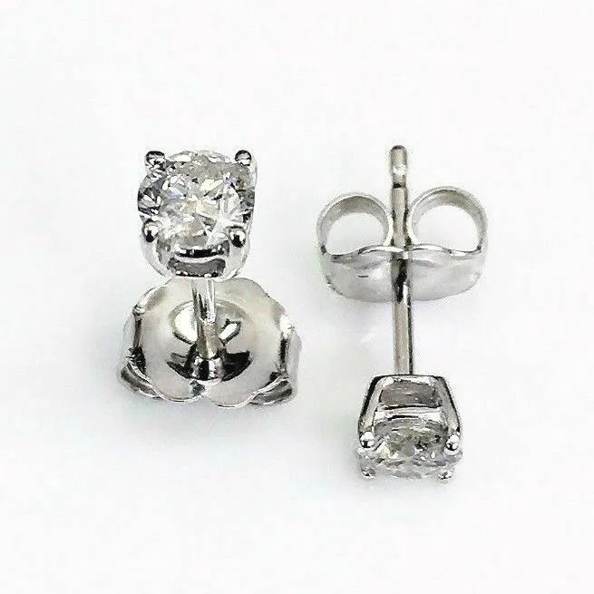 Stud Earrings for Yoga Session -100% Natural Colorless & Shiny .39Ct Diamond Stud Earrings 14KWG 4 Prong Setting