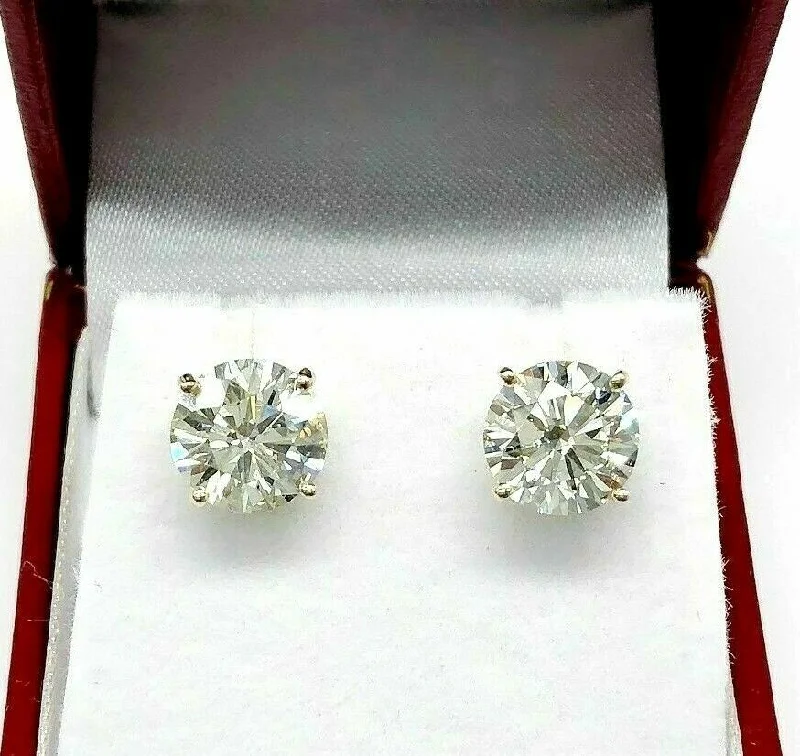 Stud Earrings for Evening Gown -100% Natural Shiny 4.66 Carats t.w. Diamond SI - VS Stud Earrings 14K Yellow