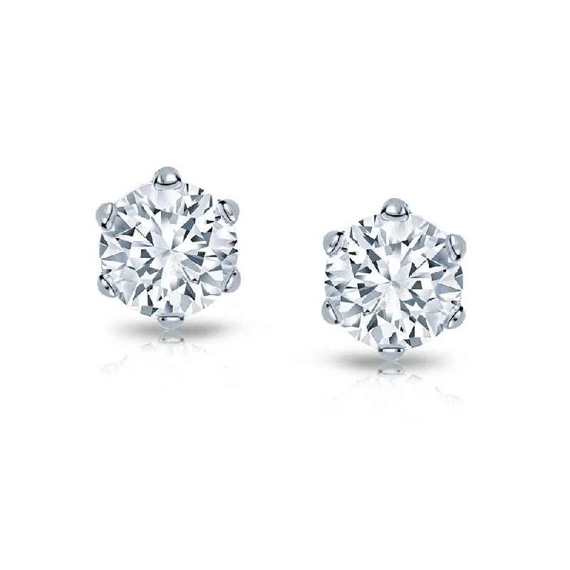 Large Stud Earrings for Statement -14k Gold 1/2ct TDW 6 Prong Round Solitaire Diamond Stud Earrings by Auriya