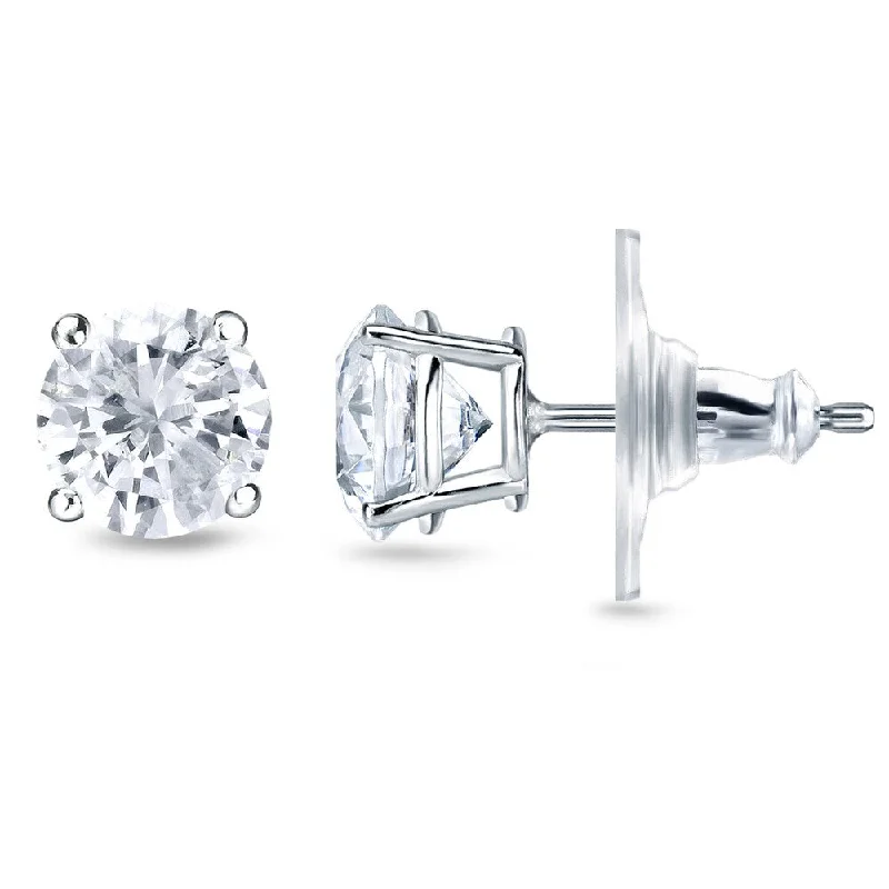 Stud Earrings for Office Wear -14k Gold 1ct TDW Locking Back Round Diamond Stud Earrings by Auriya (H-I, SI1-SI2)