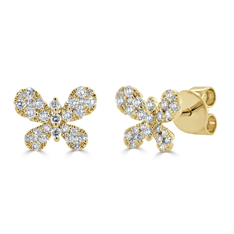 Stud Earrings with Filigree -14k Gold & Diamond Butterfly Stud Earrings