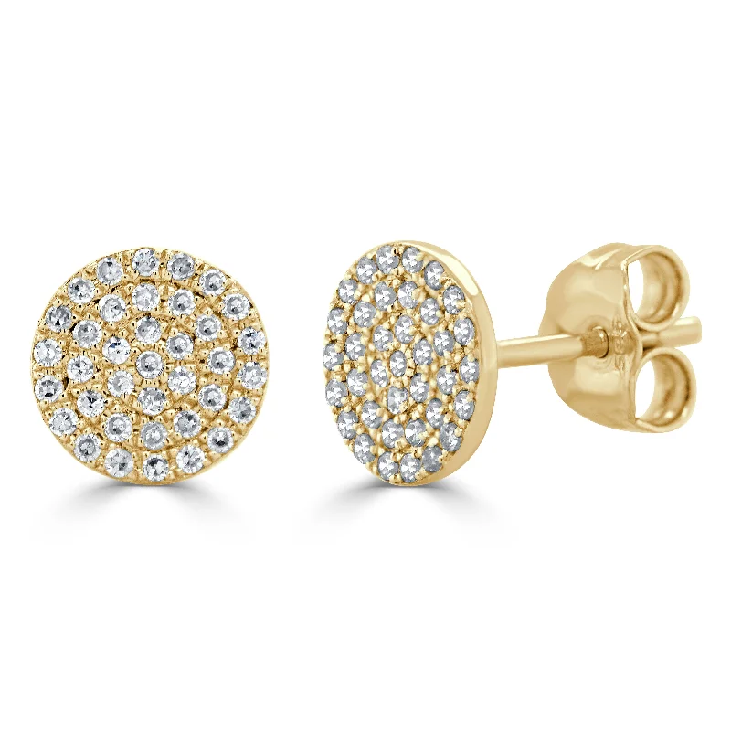 Stud Earrings with Animal Motifs -14k Gold & Diamond Disc Stud Earrings