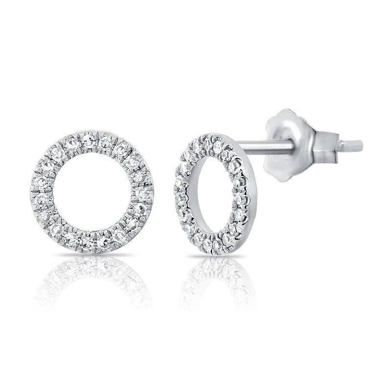 Stud Earrings for Valentine's Day -14k Gold & Diamond Open Circle Stud Earrings