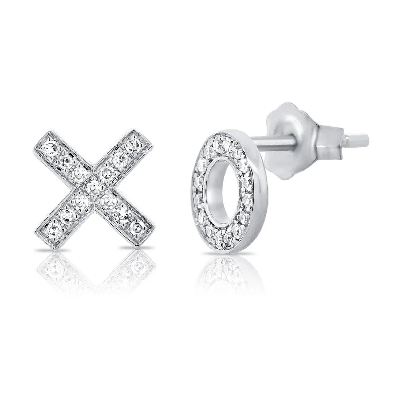 Lead Free Stud Earrings for Health -14k Gold & Diamond XO Diamond Mismatched Stud Earrings