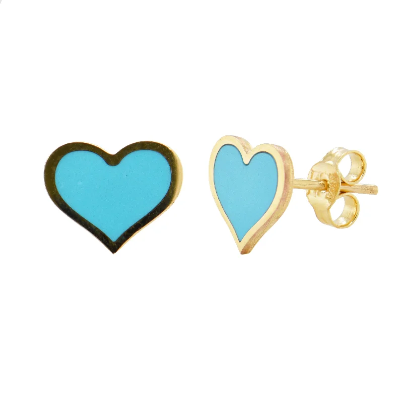 Small Stud Earrings for Delicate -14K Gold Heart Stud Turquoise Stud Earrings