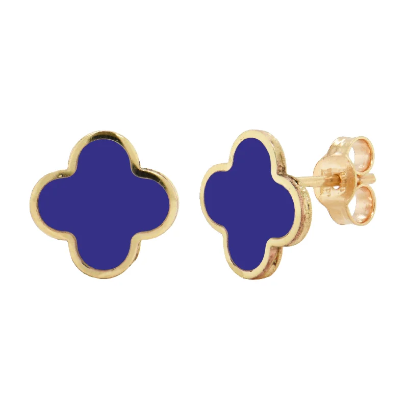 Lead Free Stud Earrings for Health -14k Gold & Lapis Clover Stud Earrings