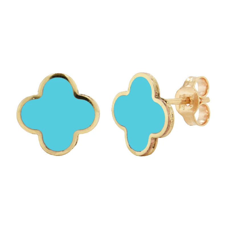 Waterproof Stud Earrings for Outdoor -14k Gold & Turquoise Clover Stud Earrings