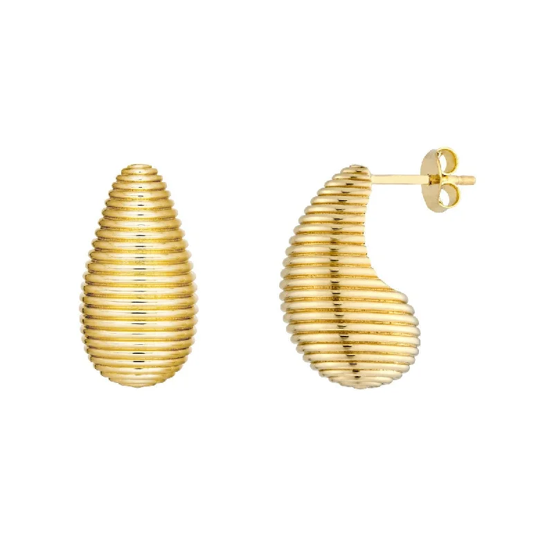 Stud Earrings with Pearls and Diamonds -14K Yellow Gold Fluted Teardrop Stud Earrings