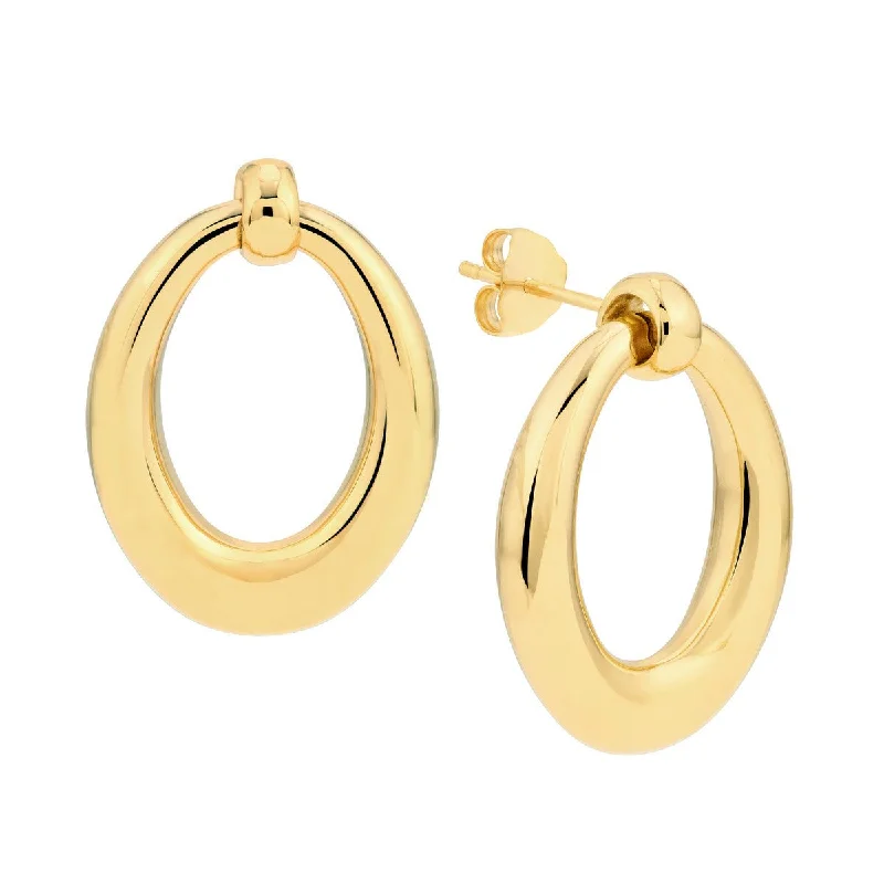 Large Stud Earrings for Statement -14K Yellow Gold Graduated Oval Hoop Stud Earrings