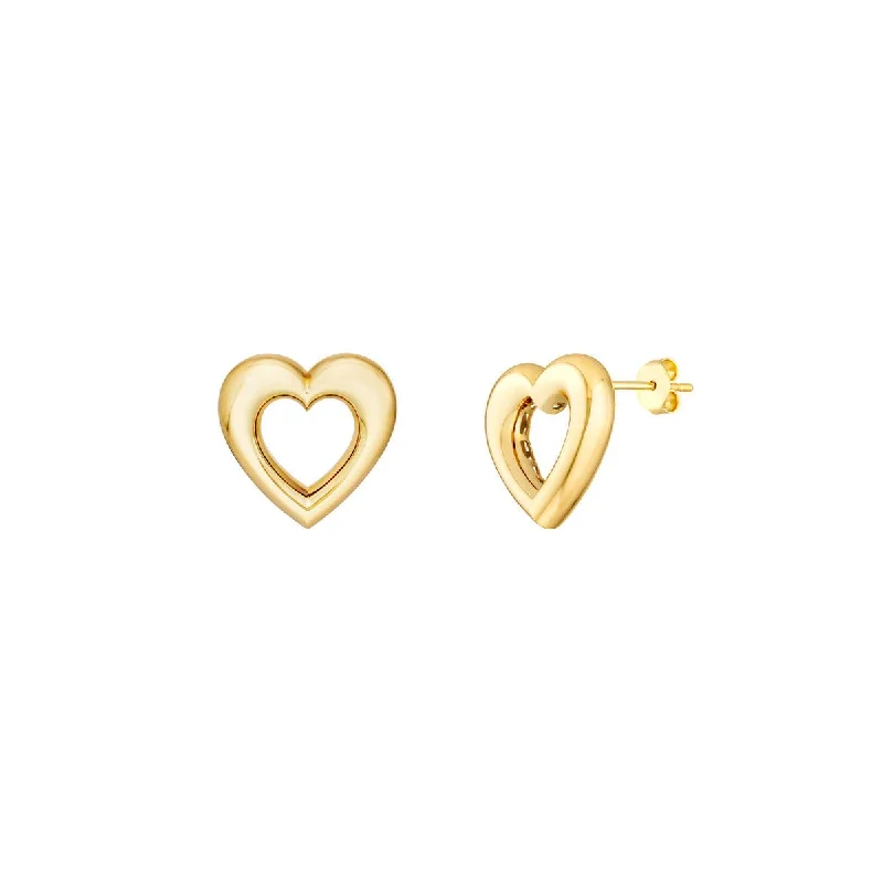 Stud Earrings with Floral Motifs -14K Yellow Gold Open Heart Stud Earrings