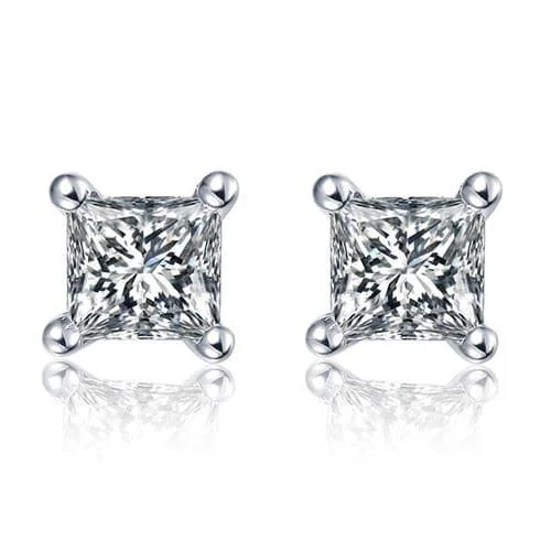 Triangular Stud Earrings for Edge -1 Carat Princess Cut Lab Grown Diamond 4 Prong Solitaire Stud Earrings