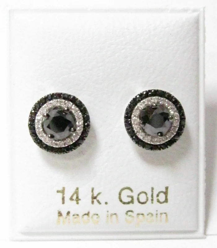 Stud Earrings with Crown Designs -2.05 TCW Round Brilliant Cut Black Diamonds Stud Earrings 14k White Gold