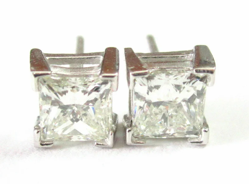 Small Stud Earrings for Delicate -2.14 TCW Princess Cut Diamond Stud Earrings Screw Back G VS2-SI1 14k White Gold