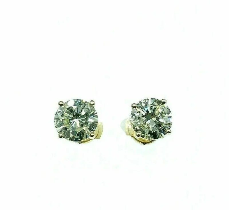 Diamond Stud Earrings for Luxury -2.41 Carats t.w. round Brilliant Diamond Stud Earrings 14K Yellow Gold Settings