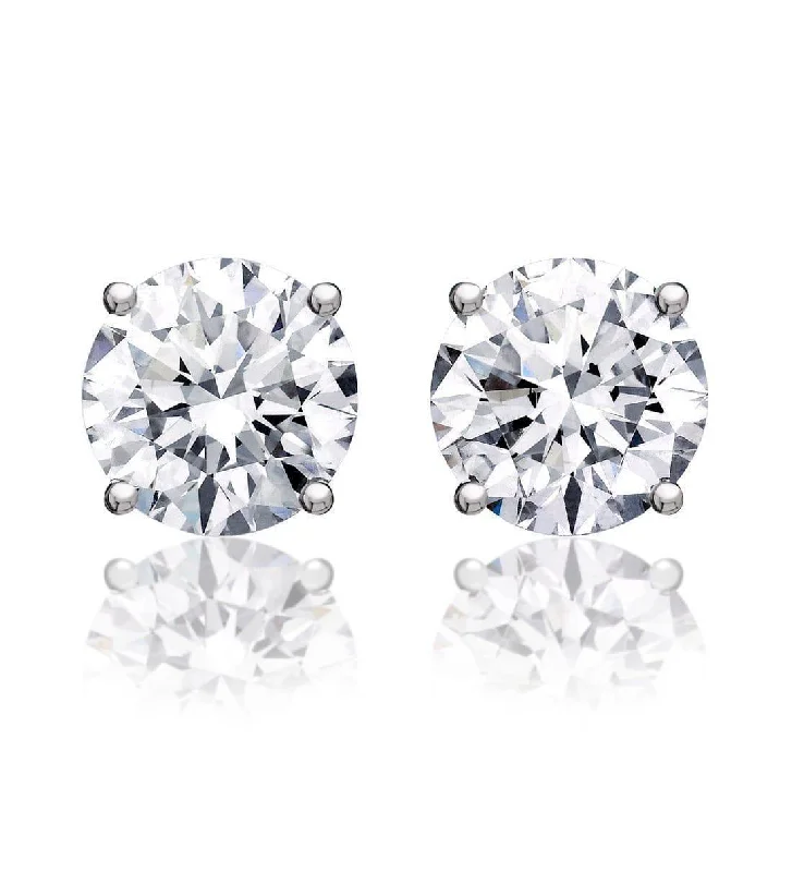 Large Stud Earrings for Statement -2 ct Round Brilliant Cut Diamond Stud Earrings