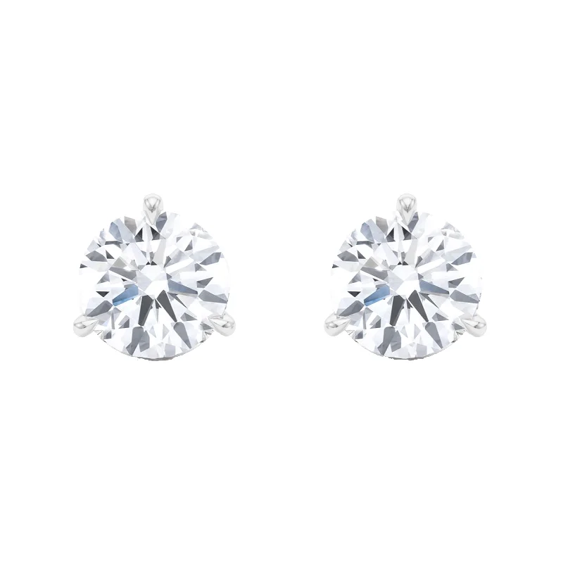 Stud Earrings with Crown Designs -Men's 3 Prong Round Brilliant Diamond Stud Earrings