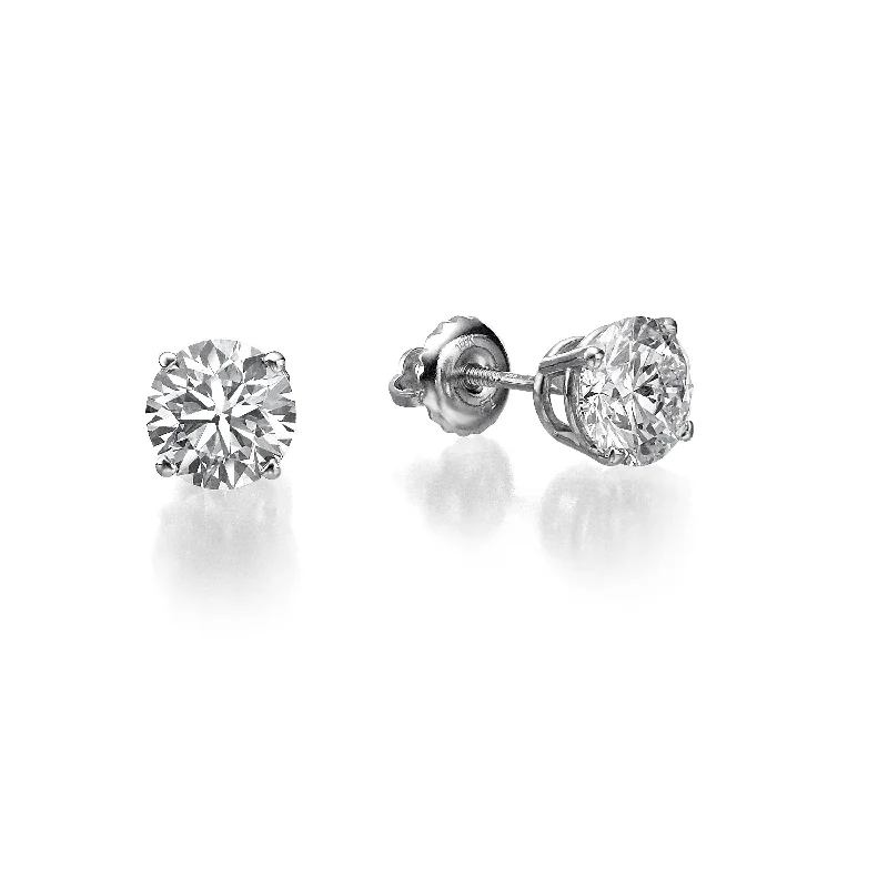 Floral Stud Earrings with Petals -4 Ct Lab Grown Round Brilliant Cut Diamond Stud Earrings