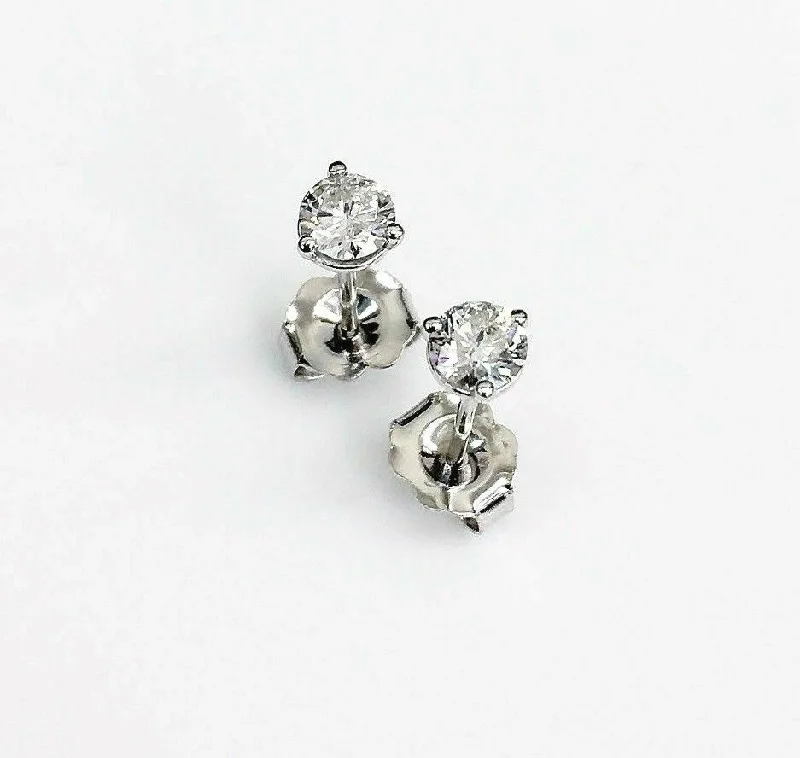 Stud Earrings with Rhinestones -.40Ct Round Cut Diamond 3 Prong Martini Setting Stud Earrings Push Back 14k WG