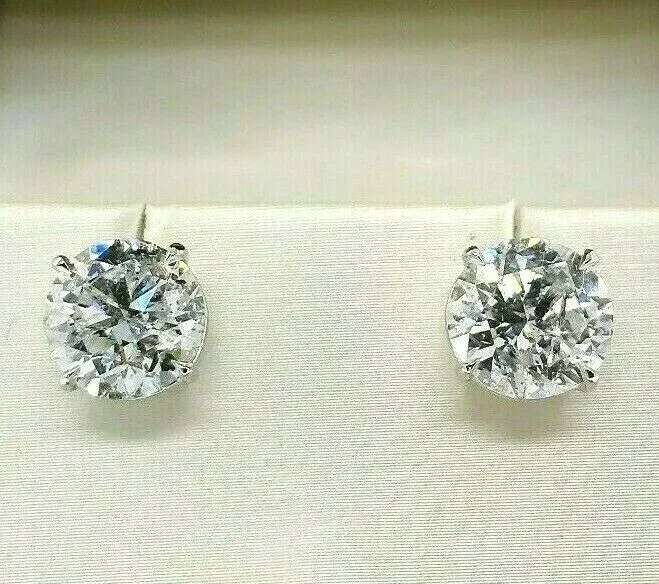 Stud Earrings for Yoga Session -5.97 Carats t.w. Round Brilliant E - Color Diamond Stud Earrings 14K White Gold