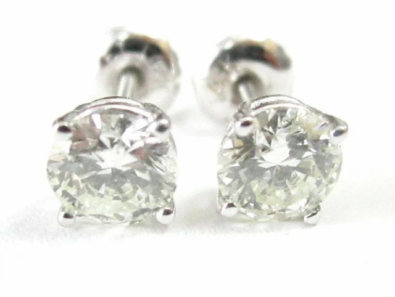 Stud Earrings with Chevron Designs -.55 Carats Round Brilliant Cut Diamond Stud Earrings Screw Back G-H I1 14k Gold