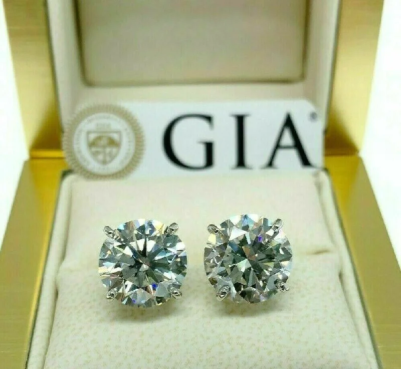 Maximalist Stud Earrings for Bling -7.27 Carats GIA J VS2 AGS JSI1 Diamond Stud Earrings Ideal Ex Ex Cuts 14K Gold