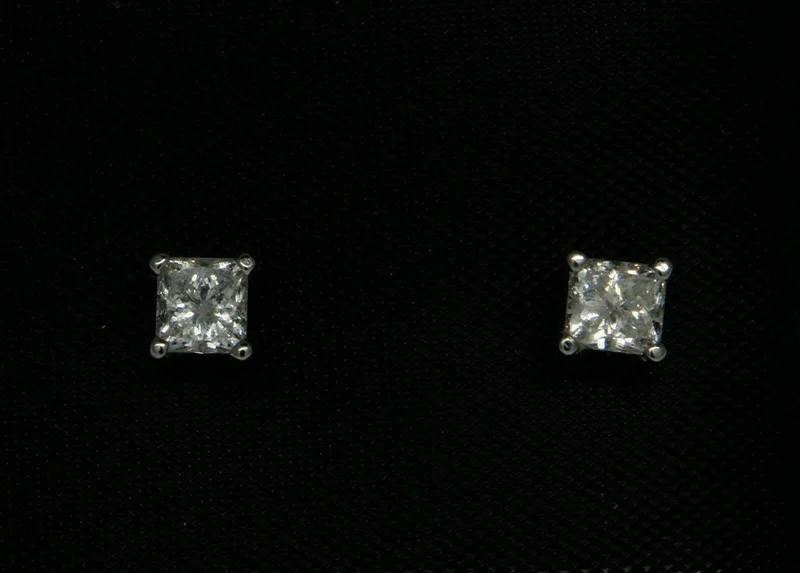 Contemporary Stud Earrings for Fashion -.83 TCW Princess Cut Diamond Stud Earrings Push Back G-H SI1-2 14k White Gold