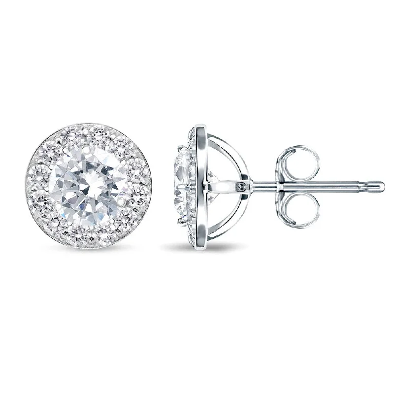 Stud Earrings for Casual Outfit -Auriya 1/2 to 2ctw Round Halo Diamond Stud Earrings 14k White Gold (H-I, SI1-SI2)