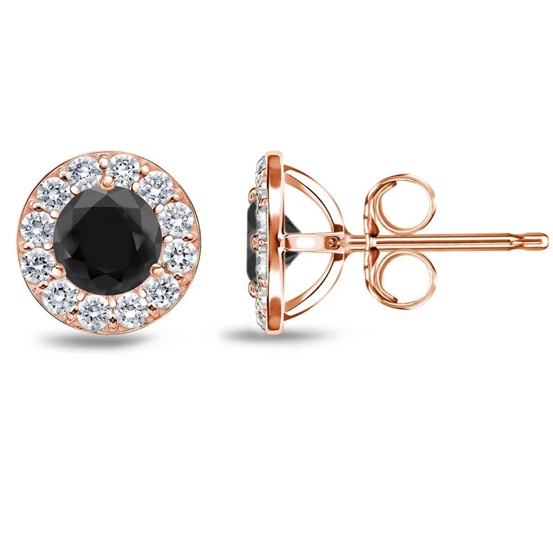 Retro Stud Earrings for Nostalgia -Auriya 1/2ct to 4ct Black Diamond Halo Stud Earrings 14k Rose Gold