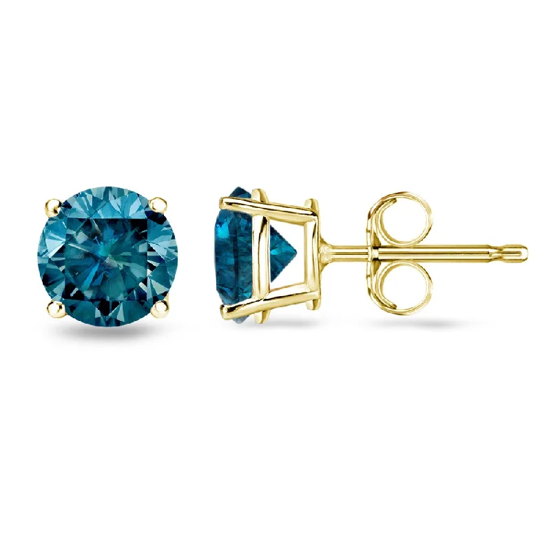 Star Shaped Stud Earrings for Charm -Auriya 1/4 to 2ctw Blue Diamond Stud Earrings 14k Yellow Gold (I1-I2)