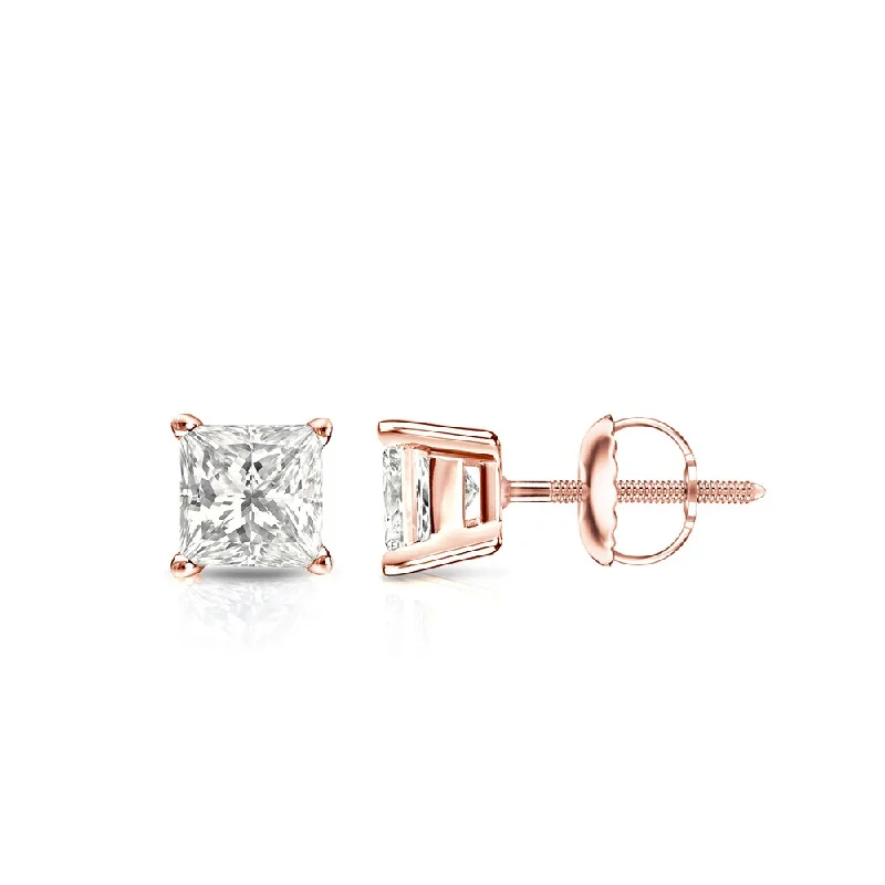 Stud Earrings for Office Wear -Auriya 14k Gold 0.50ctw Princess-cut Diamond Stud Earrings (I-J, I1-I2)