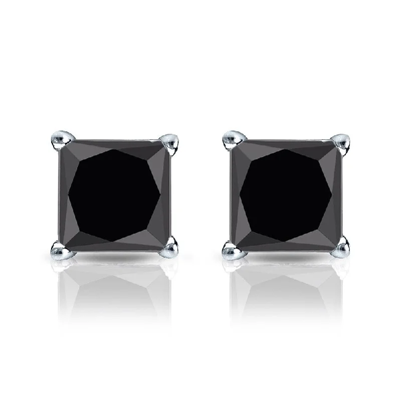 Geometric Stud Earrings for Trend -Auriya 14k Gold 1 1/2ctw Princess-cut Black Diamond Stud Earrings