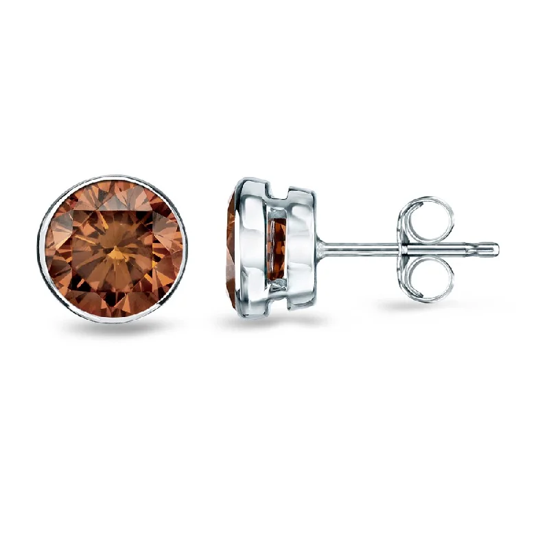 Stud Earrings for Engagement Party -Auriya 14k Gold 1/2ct to 2ctw Brown Diamond Stud Earrings Bezel-set (SI1-SI2)