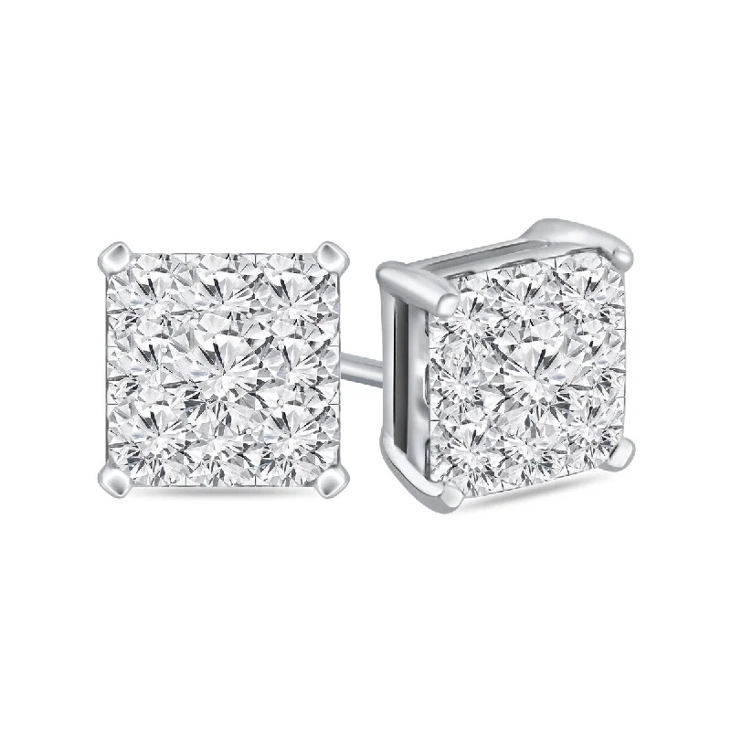 Stud Earrings with Leaf Motifs -Auriya 14k Gold 1ctw Square Pave Diamond Stud Earrings (H-I, I1-I2)