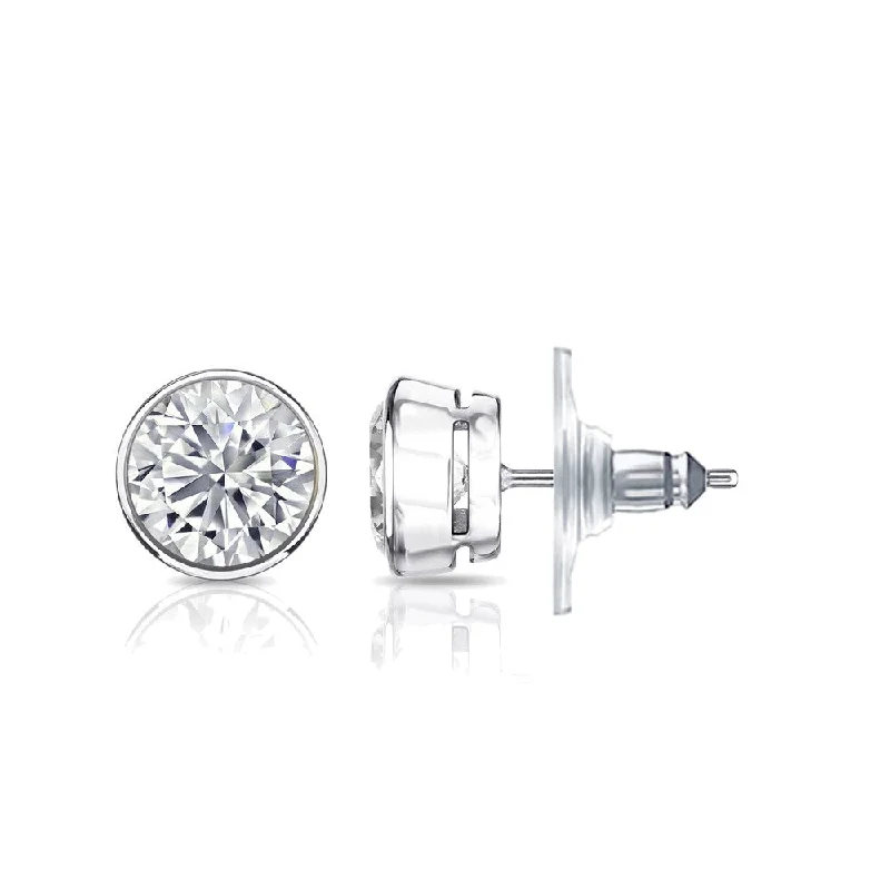 Stud Earrings for Formal Attire -Auriya 14k Gold Certified 1.50 ct. TDW Secure-Lock Bezel Set Round Diamond Stud Earrings