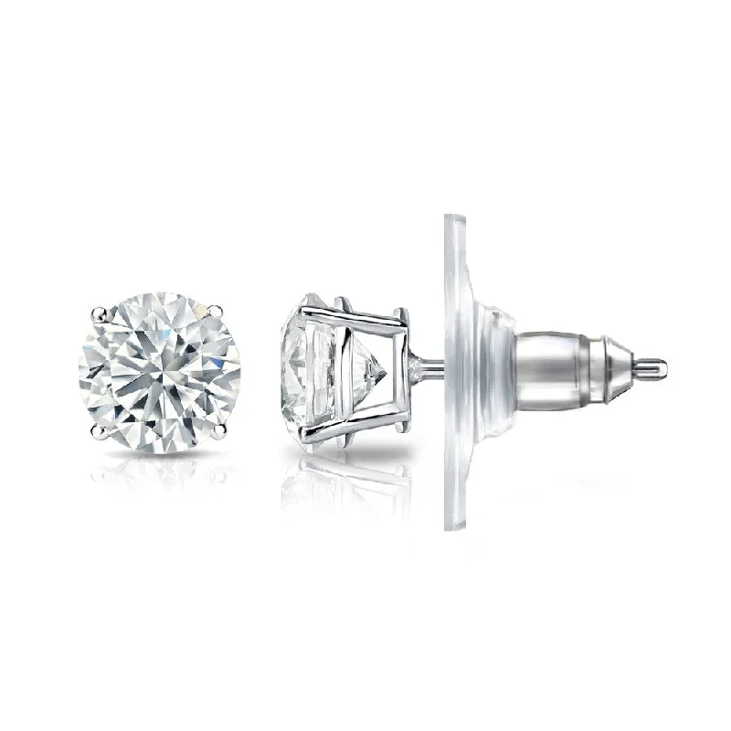 Stud Earrings with Debossed Designs -Auriya 14k Gold GIA Certified 3.20 ct. TDW Secure-Lock Round Diamond Stud Earrings