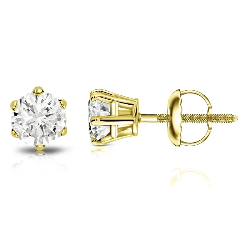 Stud Earrings with Abstract Designs -Auriya 1ctw Round Diamond Stud Earrings 14k Gold 6-Prong (J-K, I2-I3)